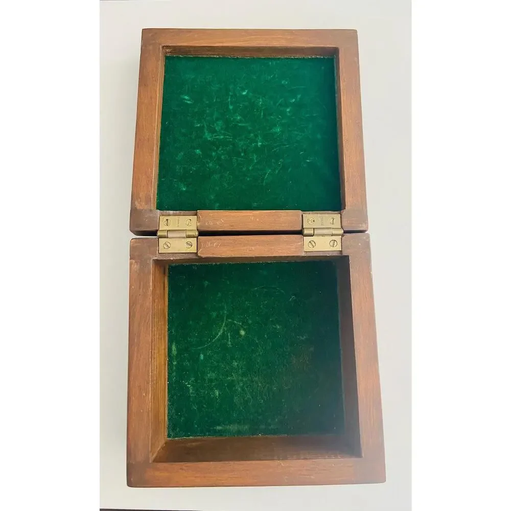 Vintage Ornate Wooden Jewelry Trinket Box Faux Green Flowers, Felt Lining, 6